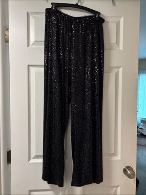 Alex Evenings Black Sequin Palazzo Pants